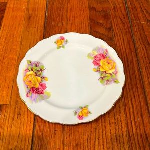 Vintage Royal Kent Bone China Pink & Yellow Rose Plate Staffordshire England